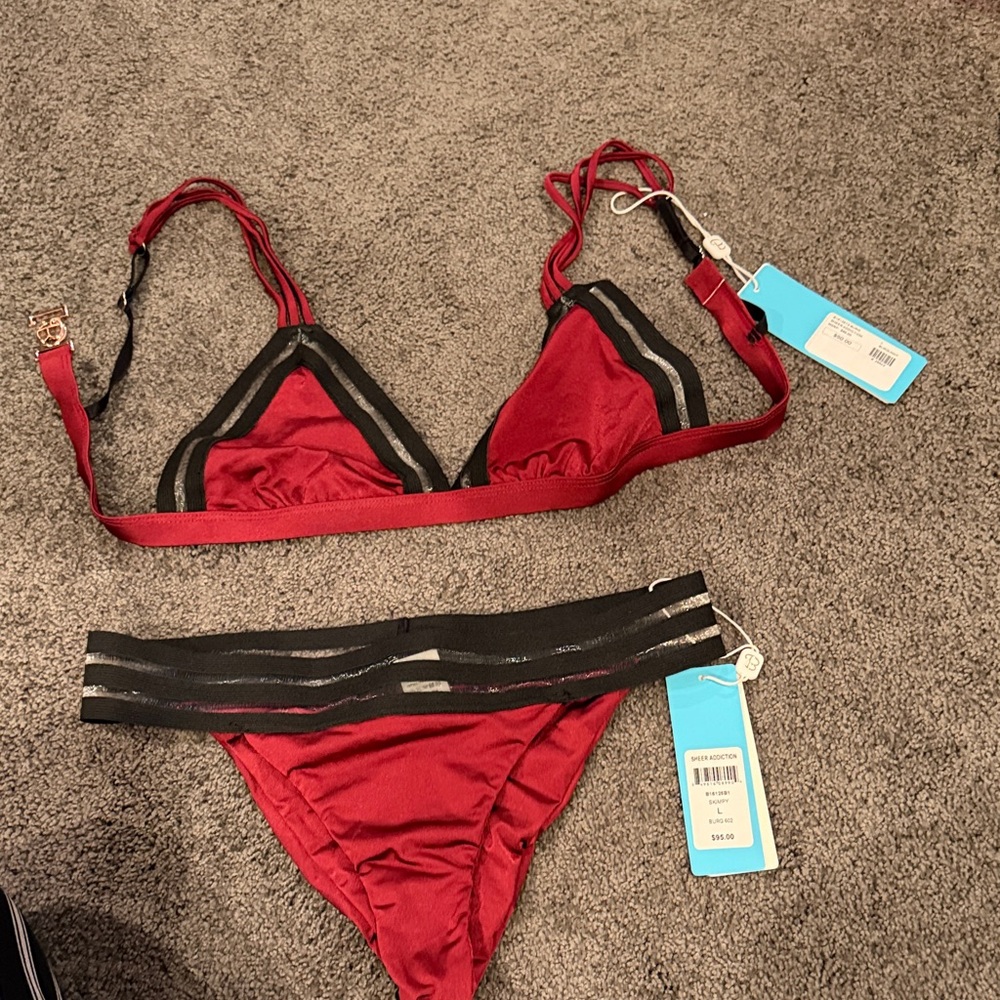 Red and Black BEACH BUNNY Women's Bikini Set